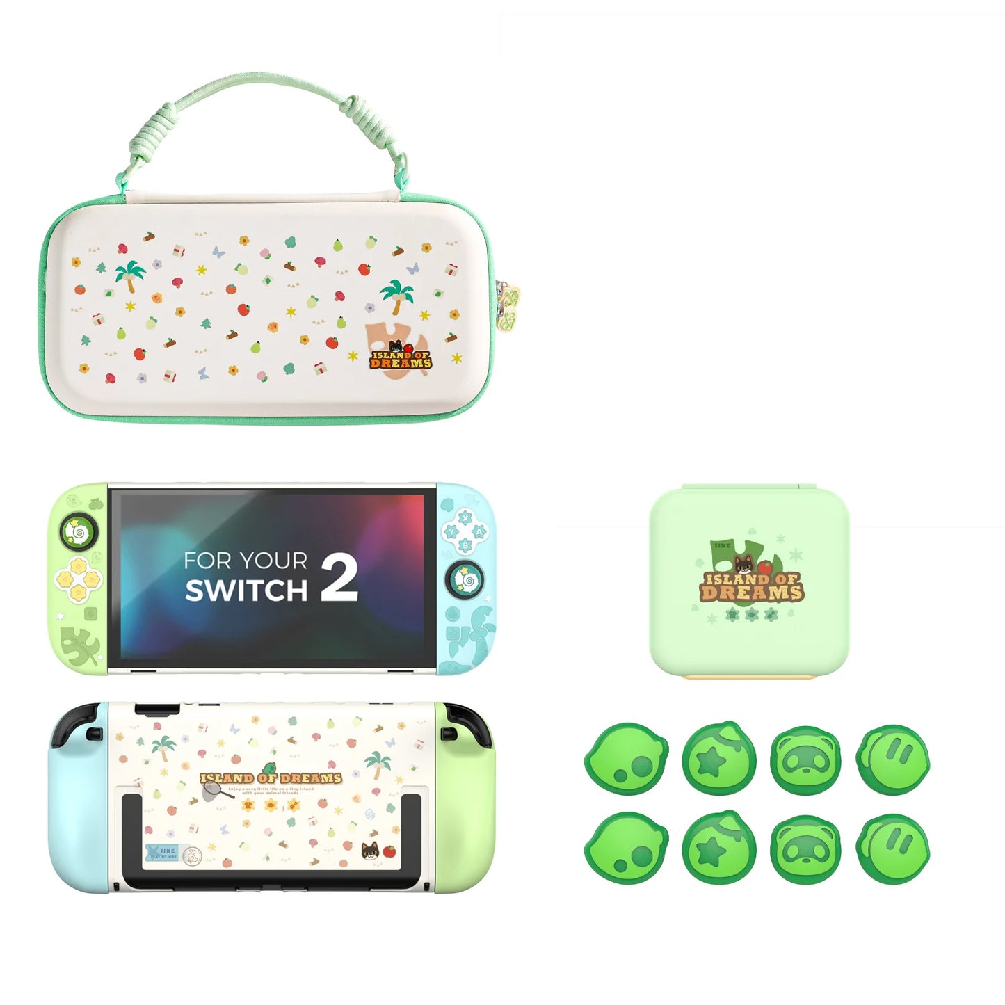 DATA FROG Island Dream Themed Accessories Series for Nintendo Switch2 – Cozy Protective Case, Carrying Case, Controller