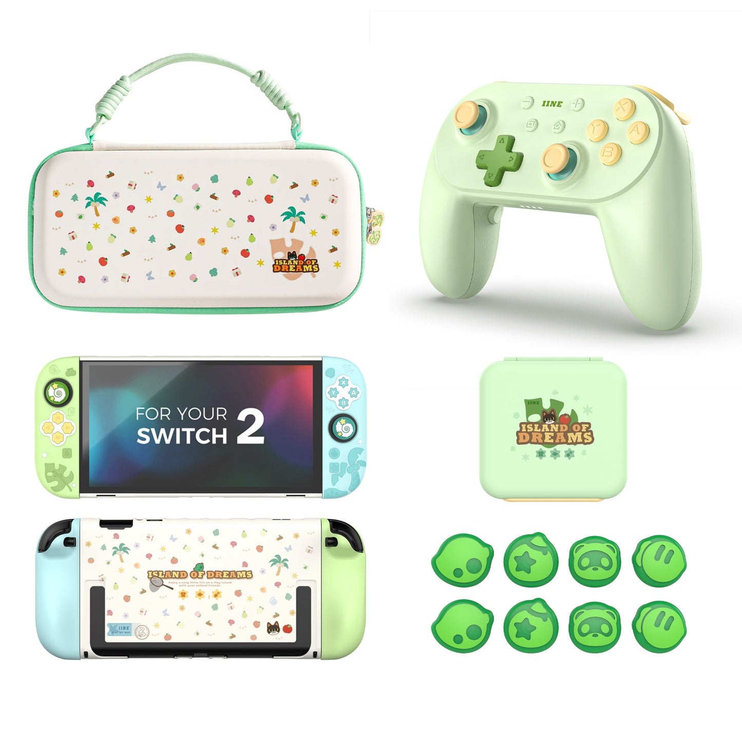 DATA FROG Island Dream Themed Accessories Series for Nintendo Switch2 – Cozy Protective Case, Carrying Case, Controller