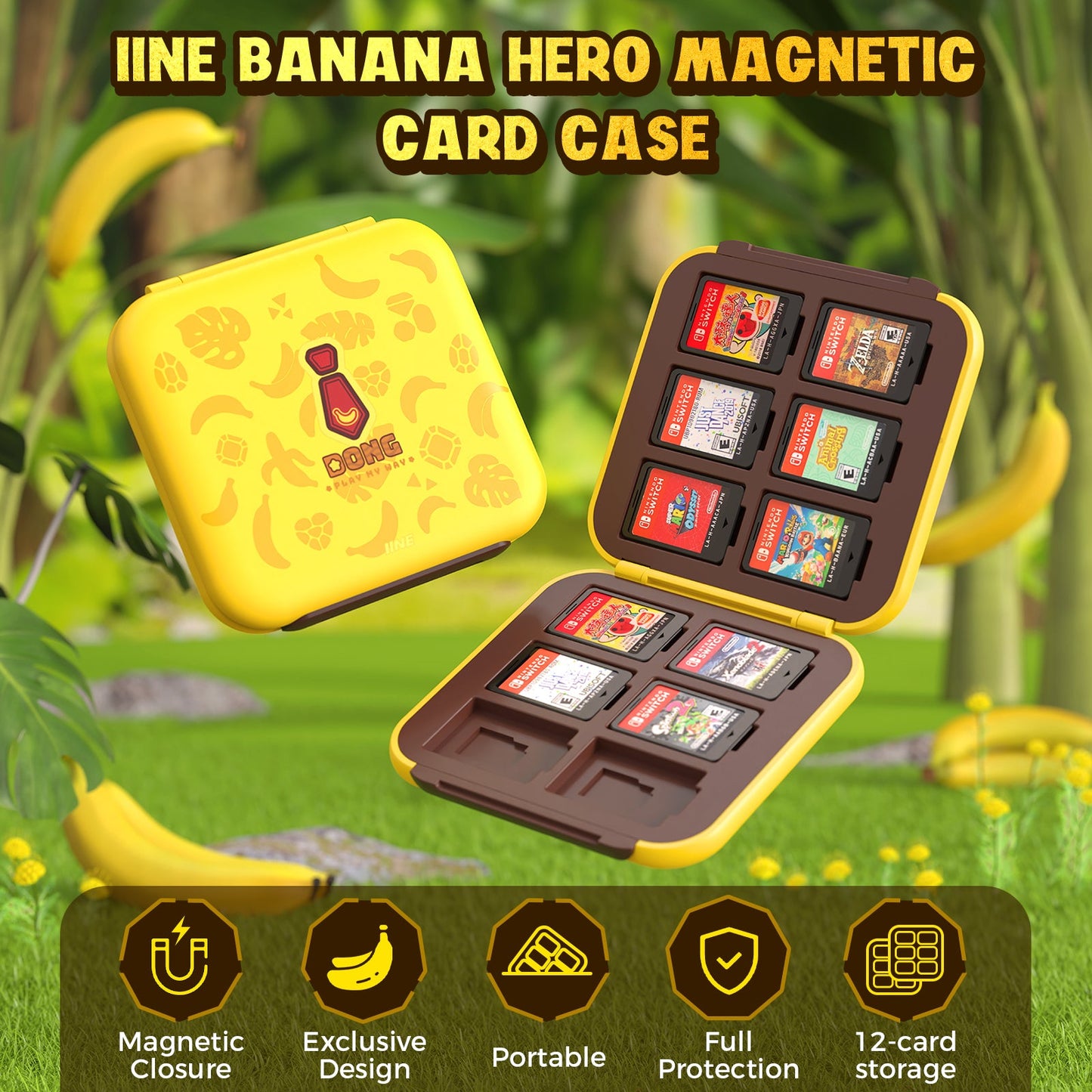 DATA FROG IINE Banana Hero Protective Case & Tempered Glass Film & Storage Bag & Game Card Case for Switch 2