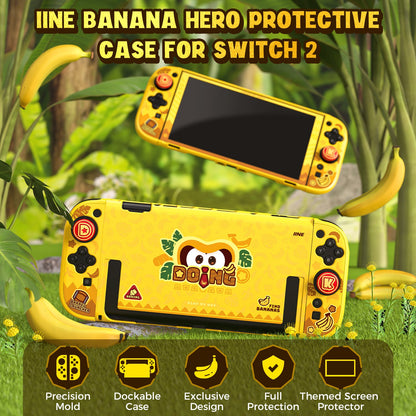 DATA FROG IINE Banana Hero Protective Case & Tempered Glass Film & Storage Bag & Game Card Case for Switch 2