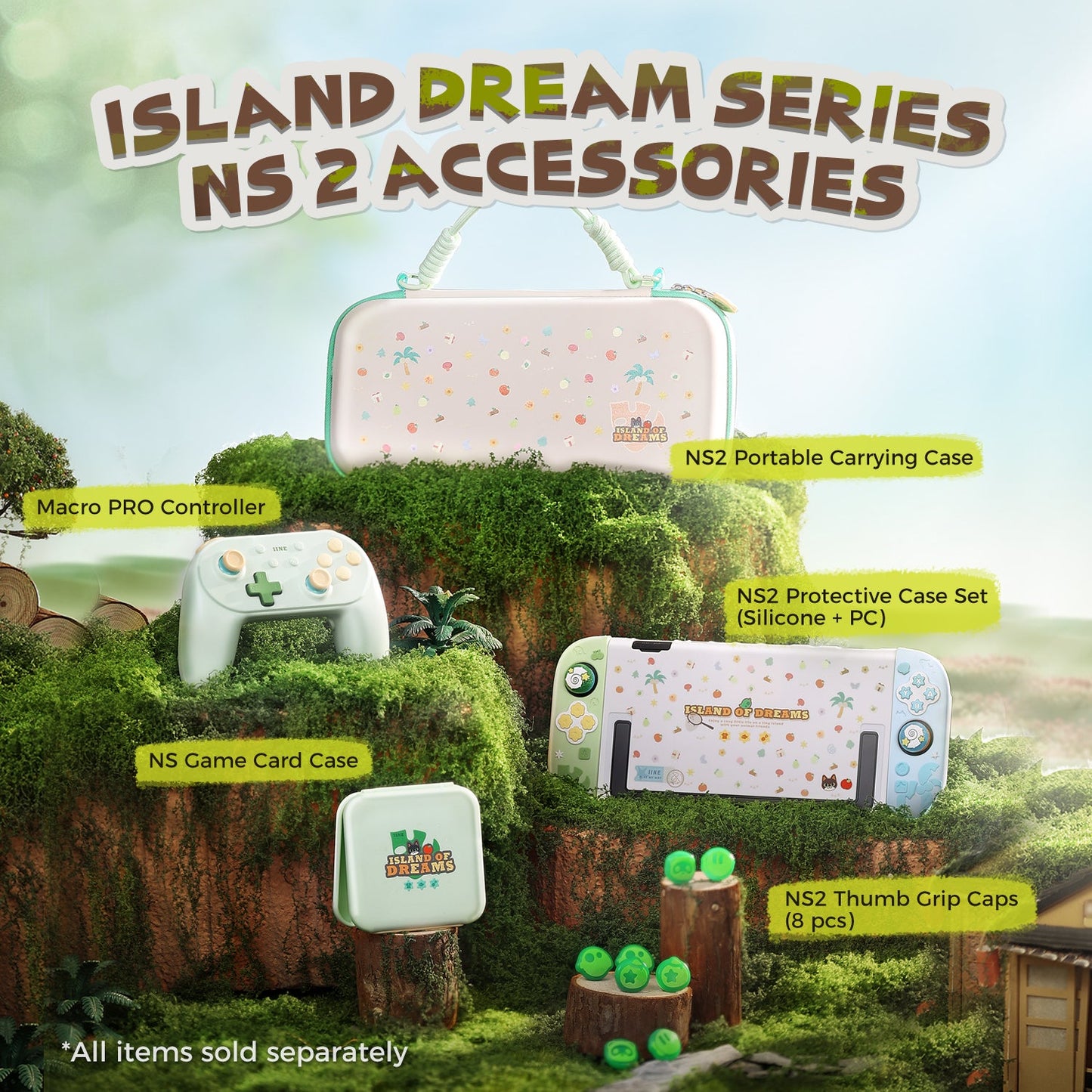 DATA FROG Island Dream Themed Accessories Series for Nintendo Switch2 – Cozy Protective Case, Carrying Case, Controller