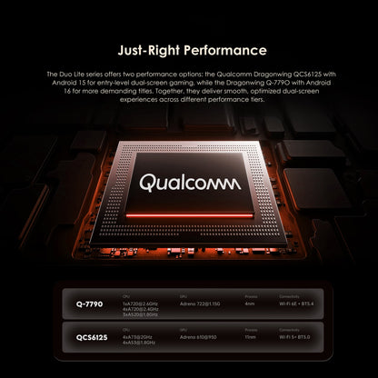 Retroid Pocket Duo Lite ve Lite Plus Android el konsollarının Qualcomm QCS6125 ve Q-7790 işlemci karşılaştırması.