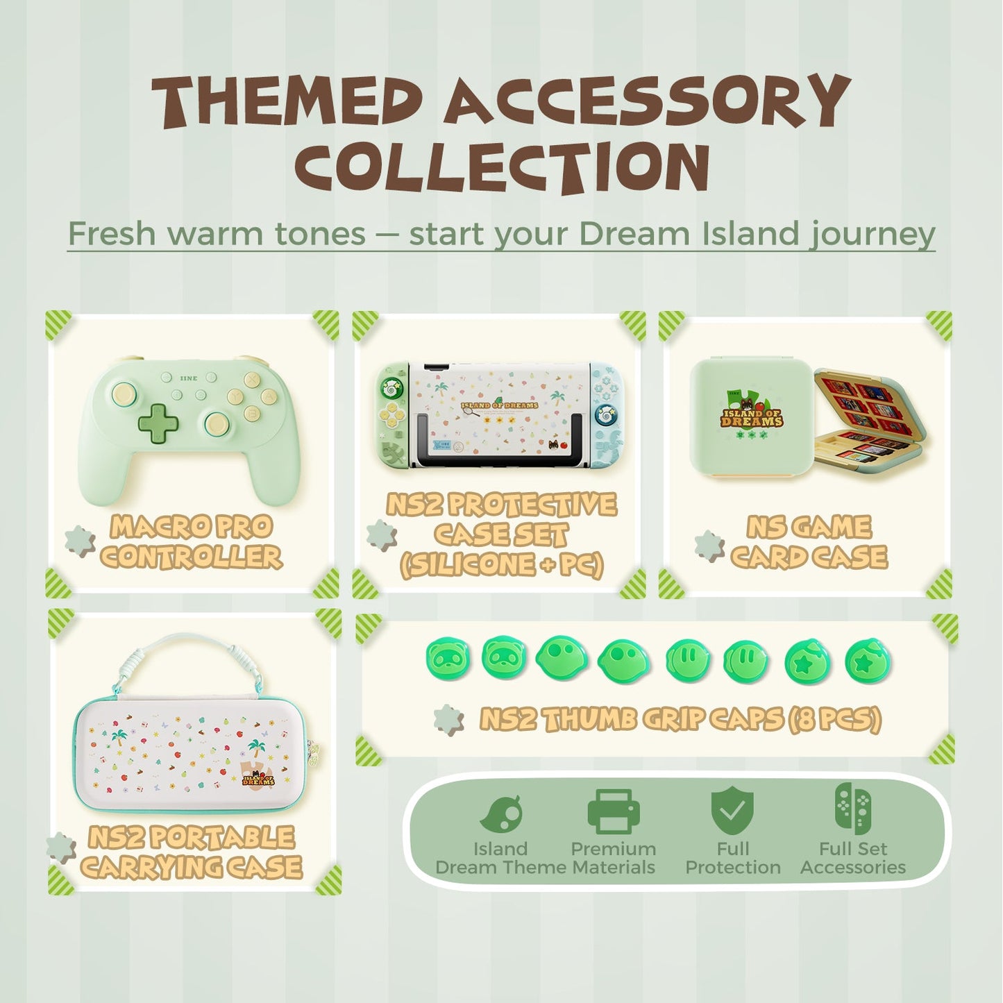DATA FROG Island Dream Themed Accessories Series for Nintendo Switch2 – Cozy Protective Case, Carrying Case, Controller