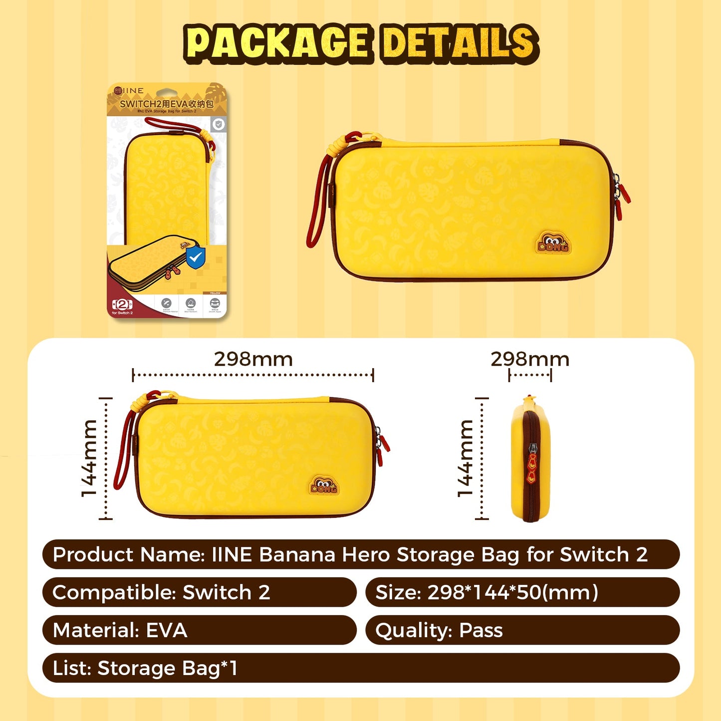 DATA FROG IINE Banana Hero Protective Case & Tempered Glass Film & Storage Bag & Game Card Case for Switch 2