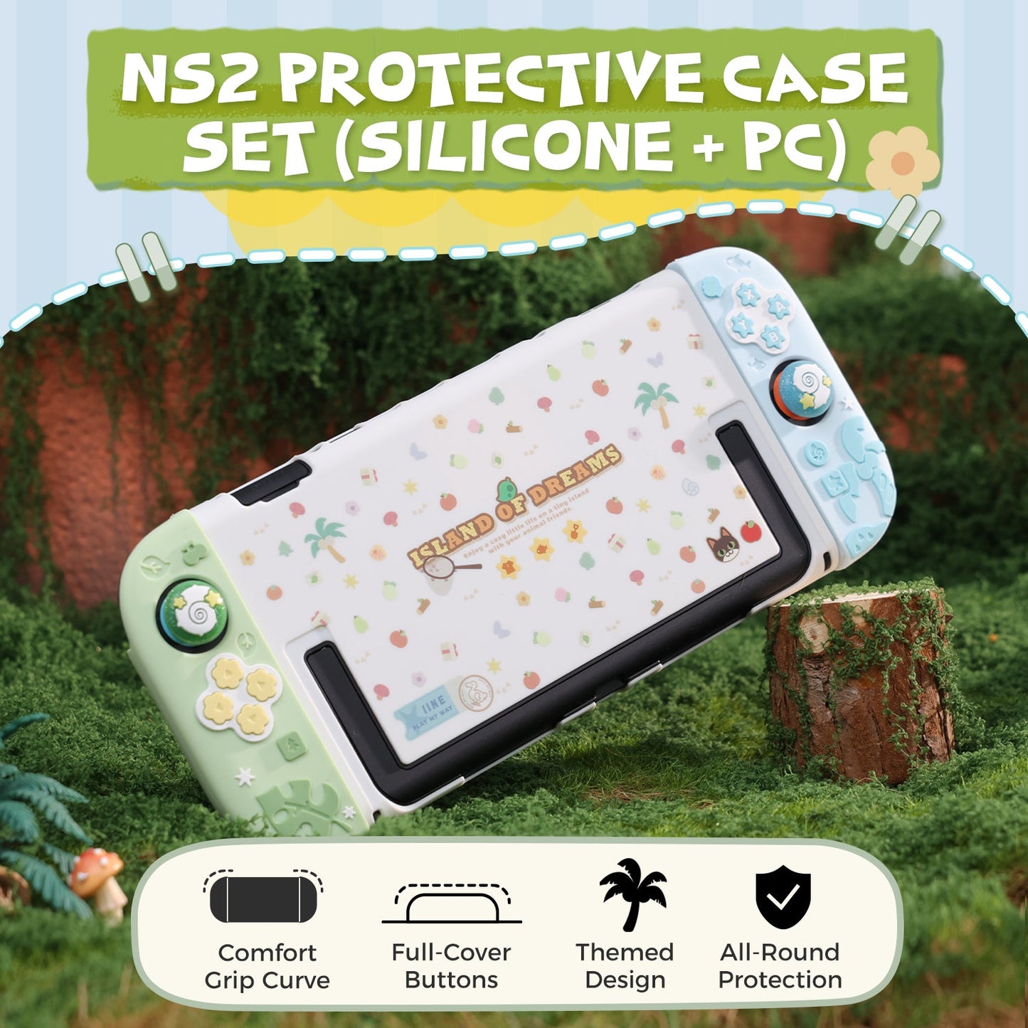 DATA FROG Island Dream Themed Accessories Series for Nintendo Switch2 – Cozy Protective Case, Carrying Case, Controller