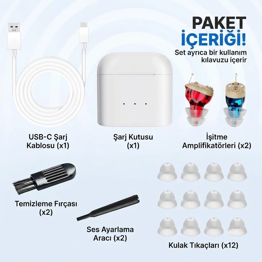 DATA FROG H19 Şarj Edilebilir İşitme Cihazı – Yaşlılar için Mini Kablosuz Görünmez Kulaklık