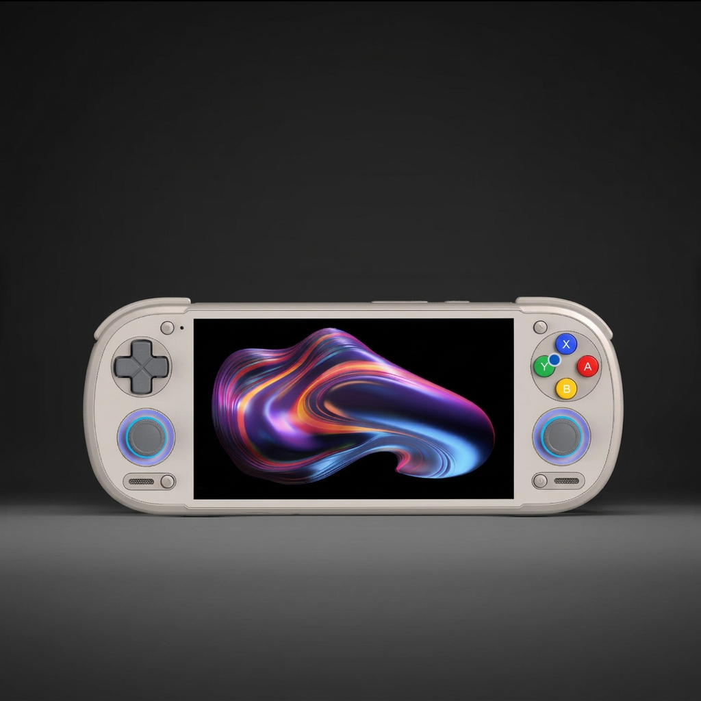 Retroid Pocket 6 Silver handheld game console AMOLED display front view